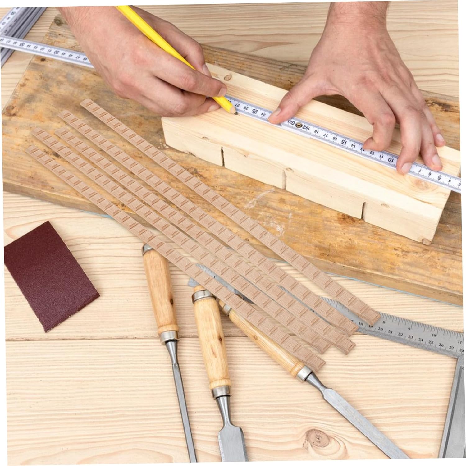 Beavorty 12pcs Wooden Door Trim Molding, Unfinished Wood Furniture Edging Strip, 16x0.55 Inch, Versatile Enhancement with Easy Installation for DIY Shelf Decoration and Cabinet Projects
