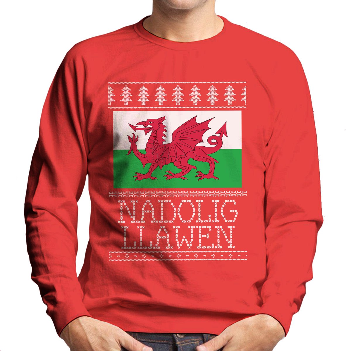 Cloud City 7 Men's Red Wales Flag Christmas Knit Sweatshirt