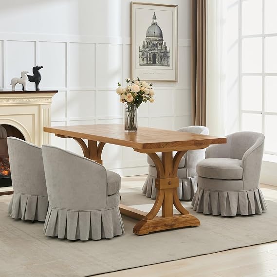 Mid-Century Modern Swivel Barrel Accent Chair, Upholstered Linen Dining Armchair with Sturdy Wood Frame, Cuddle Chair with High Back-300LBS, for Vanity, Dressing Room, Bedroom Decor,Grey
