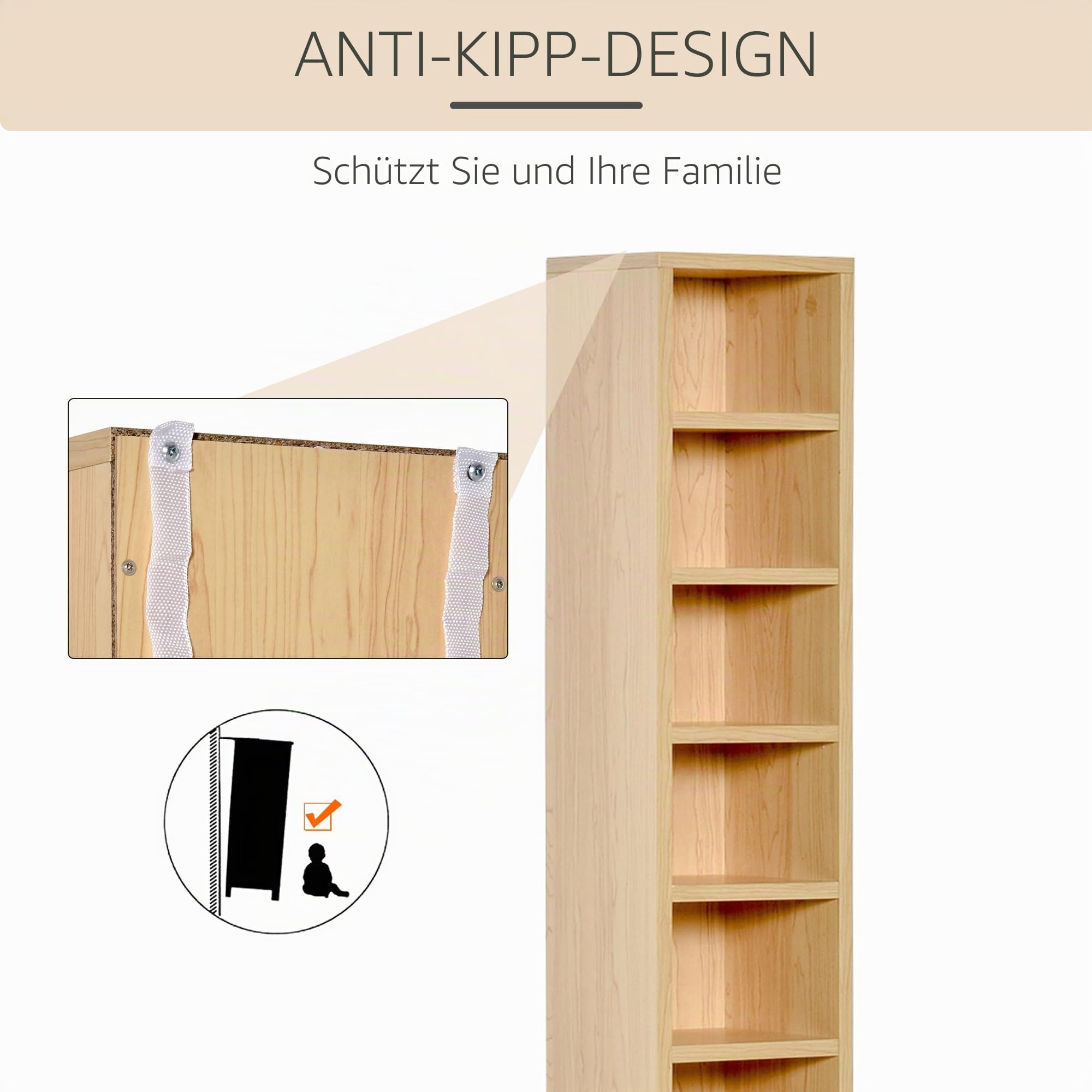 HOMCOM Set mit 2 Säulenregalen, CD-DVD-Schrank, 6 + 6 Fächer, Maße: 21 x 19 x 88 cm (L x B x H), max. 160 CDs, Farbe Buche