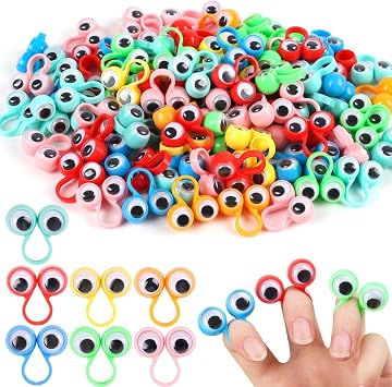 100 Pcs Eye Finger Puppets,Googly Eyeball Ring Wiggly Eyeball Finger Puppet Classroom Rewards and Party Favor Toys for Kids,7 Colors