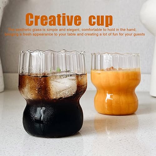 Miniatura 3 de Juego de 4 vasos de vidrio acanalado de 10 onzas con forma de onda vintage, vasos de café helado, vasos para bebidas de cóctel, bebidas, jugo, leche