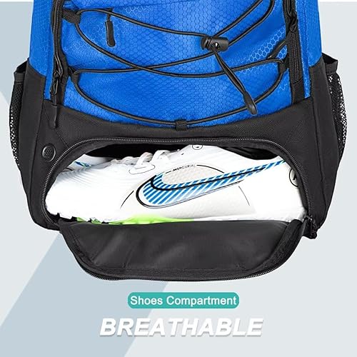 Miniatura 4 de DAFISKY Bolsa de fútbol juvenil, mochila de fútbol y juvenil para fútbol, voleibol, baloncesto, incluye zapatos de tacos separados y compartimento