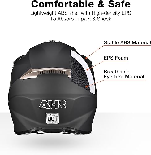 Miniatura 3 de AHR DOT - Casco de motocicleta de cara completa para motocross todoterreno ATV MLXL para adulto
