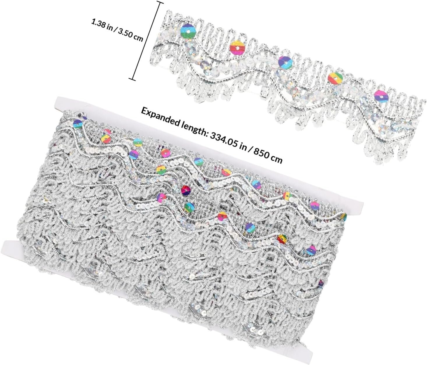 Multi-Function Silver Sequin Trim and Delicate Clothing Trim for Costume Sewing and Craft Projects, Cuttable Decorative Ribbon for Embellishment and DIY Fashion Accessories