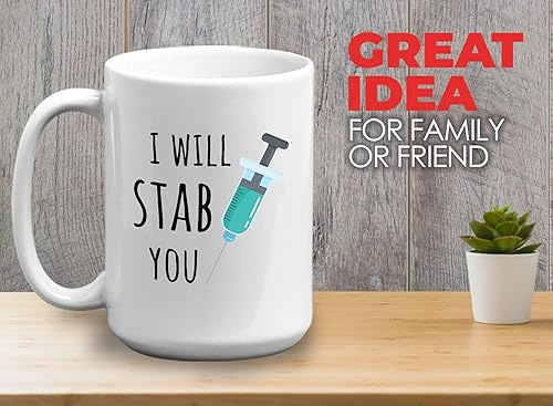 Miniatura 2 de Taza de café médica de 15 onzas, color blanco - I Will Stab You - Healthcare Funny Jokes Doctor Med Nursing Degree Pun