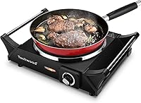 Techwood 1500W Portable Electric Hot Plate Single Burner Countertop Stove Adjustable Temp Stay Cool Handles 7.3" for Dorm RV Office Camp