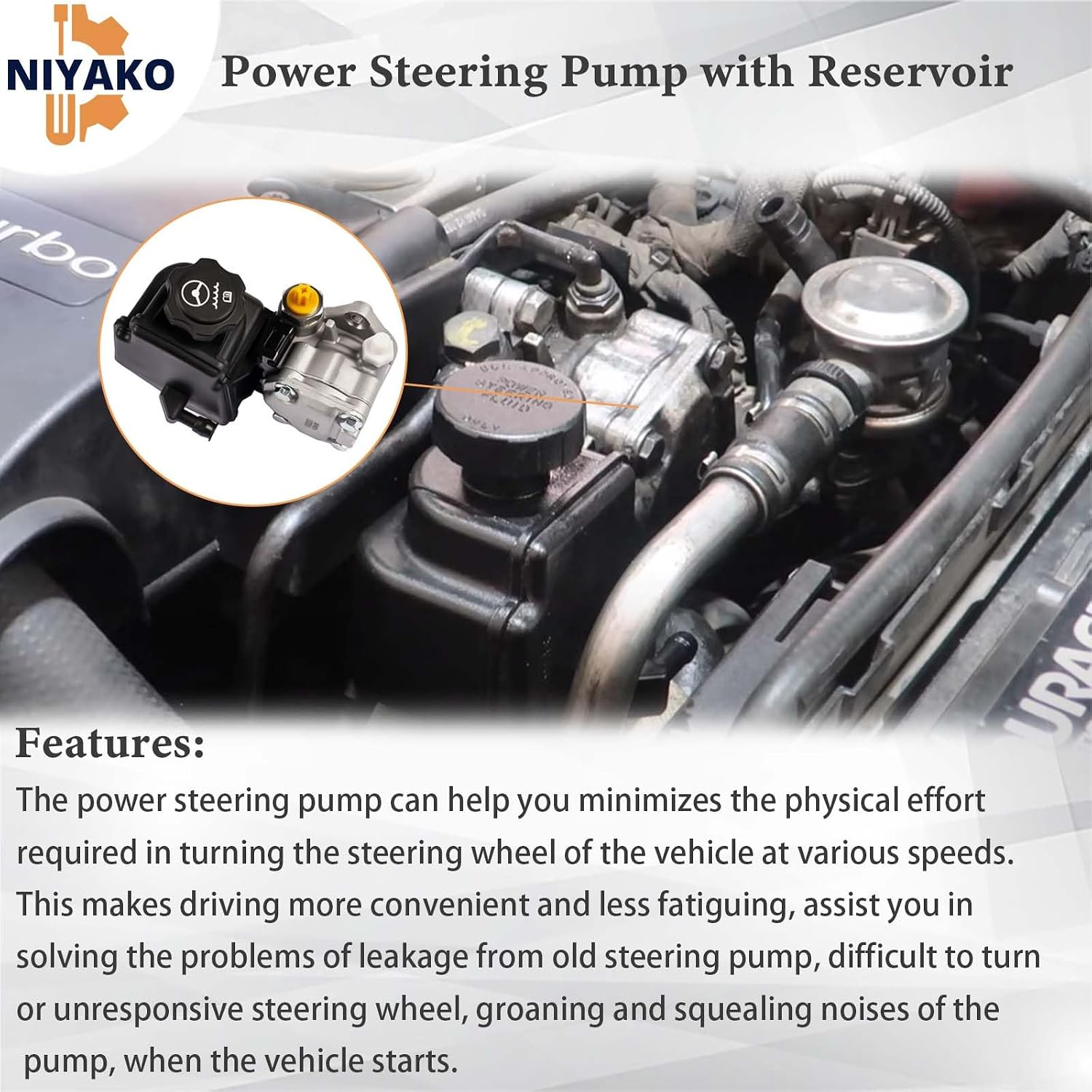 Power Steering Pump with Reservoir Replacement# 12785125 12842028 12773869 12782949 Fit BLS 2007-2008 Saab 9-3 2003-2011 9-3X 2010 L4 2.0L