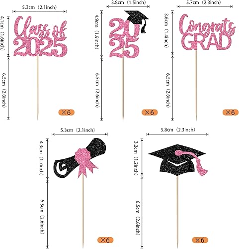 Miniatura 212 de Paquete de 24 adornos dorados para cupcakes de graduación 2025 con purpurina So Proud of You Done Diploma Graduation Cap Cupcake Picks Class of 2025