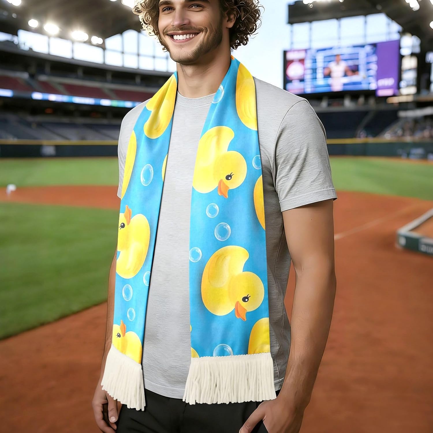 CHIFIGNO Yellow Duck Blue Sports Fan Scarf for Soccer Game, Soft Polyester Quick Dry Towel Scarf for Fans, Comfortable and Vibrant Print