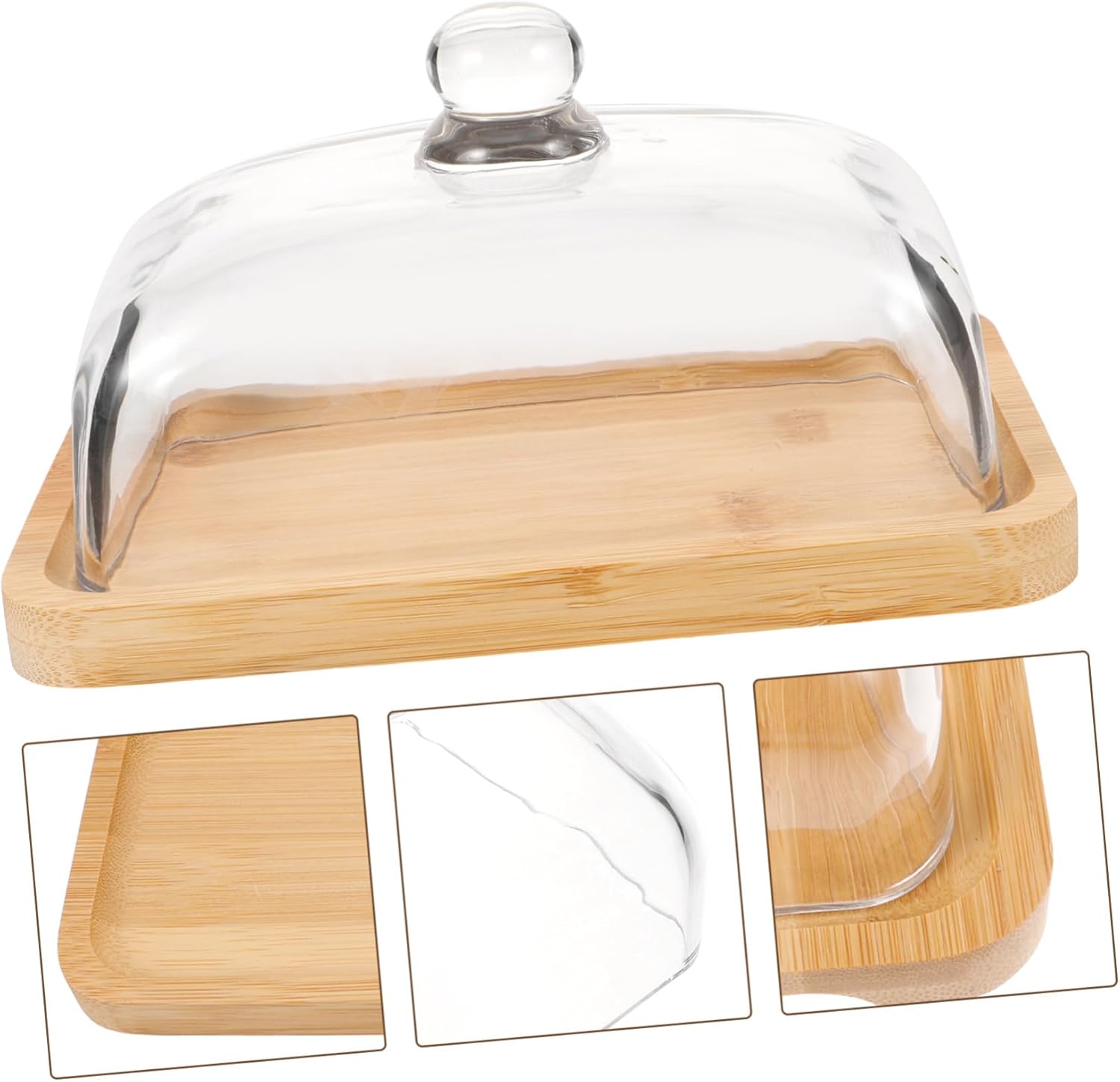 IMIKEYA 2pcs Butter Dish Glass Cover Elegant Wooden Butter Keeper for Cheese and Snacks Rectangular Storage for and Desserts for Kitchen Dining Table