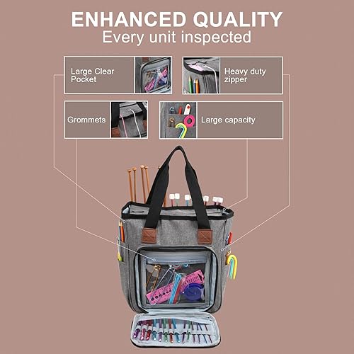 Miniatura 2 de Looen Yarn Knitting Storage Tote-Large Capacity Crochet Organizer Portable Travel Bag With Shoulder Strap Crochet Hooks Case for Unfinished Bulk