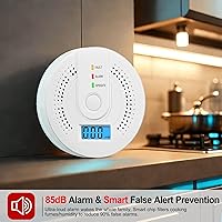 Vista 6 de Detector digital de monóxido de carbono con pantalla LCD y advertencia de sonido, indicadores de falla/alarma/funcionamiento, funciona con pilas AA