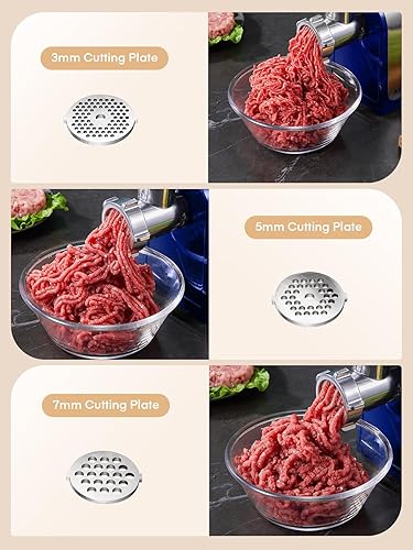 Miniatura 4 de Aiheal - Picadora de carne eléctrica, máquina de rellenar salchichas con 2 cuchillas y 3 platos, 2000 W máximo, 3 tubos de relleno de salchichas y