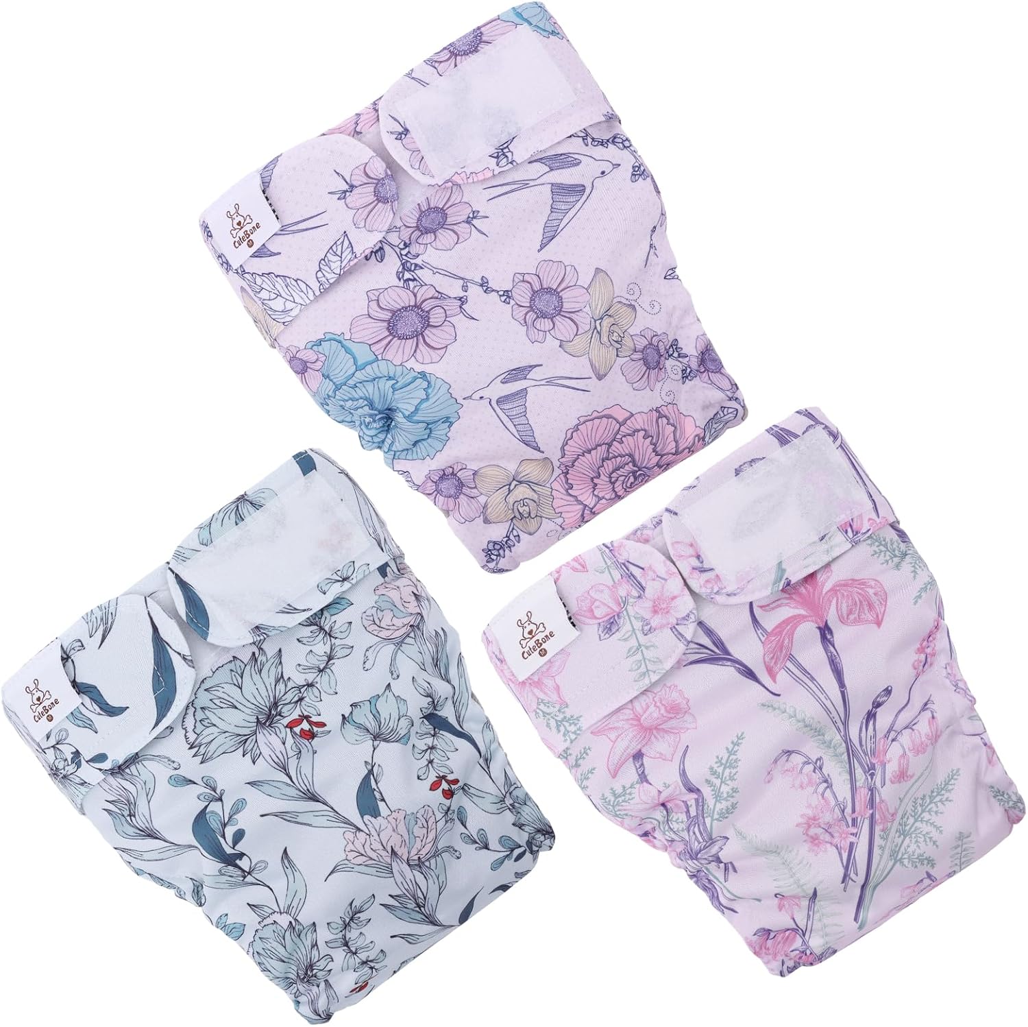 CuteBone Washable Dog Diapers Female No Tail Hole 3 Pack Reusable Doggie Period Training Pants for Docked-Tail Frenchie French Bulldog Boston Terrier Without Tail WWD16L