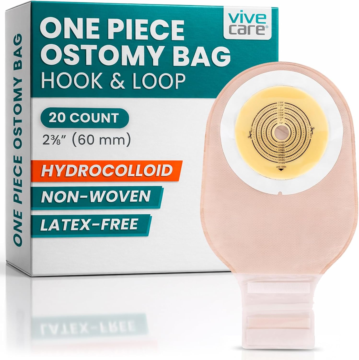 Vive 20 PCS Colostomy Bags - One Piece Drainable Ostomy Pouch for Colostomy, Ileostomy - Odor Resistant, Skin-Friendly Ostomy Supplies for Stoma Care (Tan)