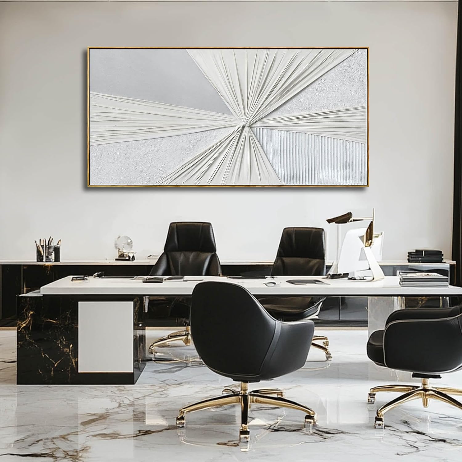 LEVERUP Large Abstract Wall Art White Wall Decorations for Living Room Office Hotel Modern Artwork Home Decor 29x58 Inches Ready to Hang