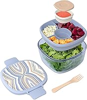 Vista 19 de Bentgo Glass Todo en Uno - Ensaladera Grande de 61 oz con Tapa, Bandeja Estilo Bento de 4 Compartimentos, Contenedor de Salsa de 3 oz y Tenedor
