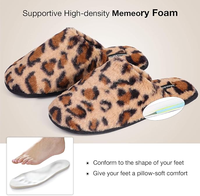 Snug Leaves Womens Slippers of 2 Pairs - Soft Fuzzy Comfy (Size7-8, Brown) - Fluffy Cross Band Open Toe (Size7-8, Brown)