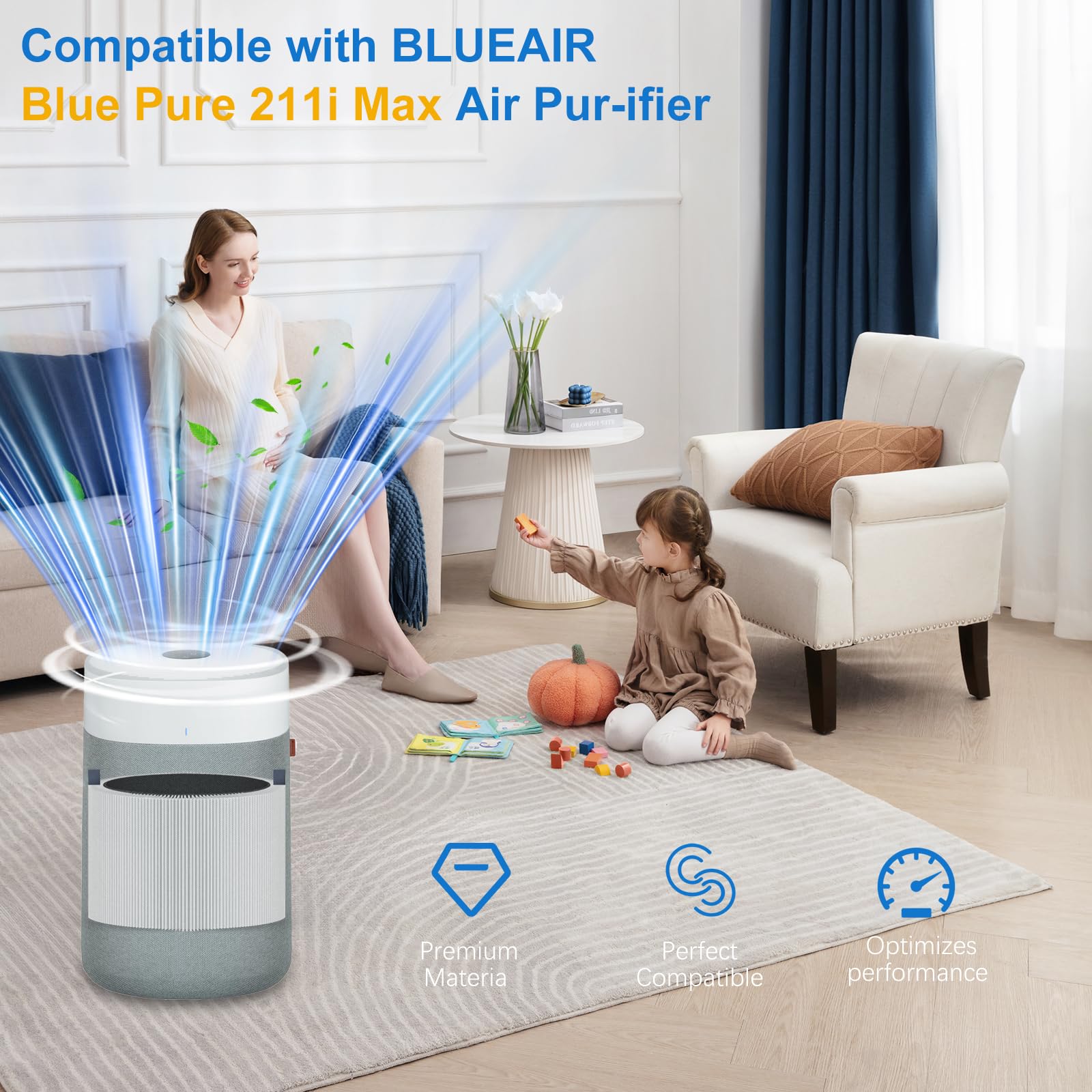 211i Max Replacement Filter Compatible with Blue Pure 211i Max Air Purifier. Blue Pure F2MAX, 3-in-1 H13 Ture HEPA and High-Efficiency Activated Carbon Filters