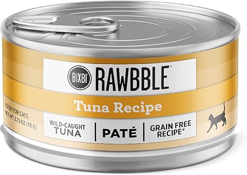BIXBI Rawbble Latas de recetas de paté de atún  Alimento húmedo para gatos sin granos, rico en proteínas, (latas de 2.75 onzas, caja de 24)