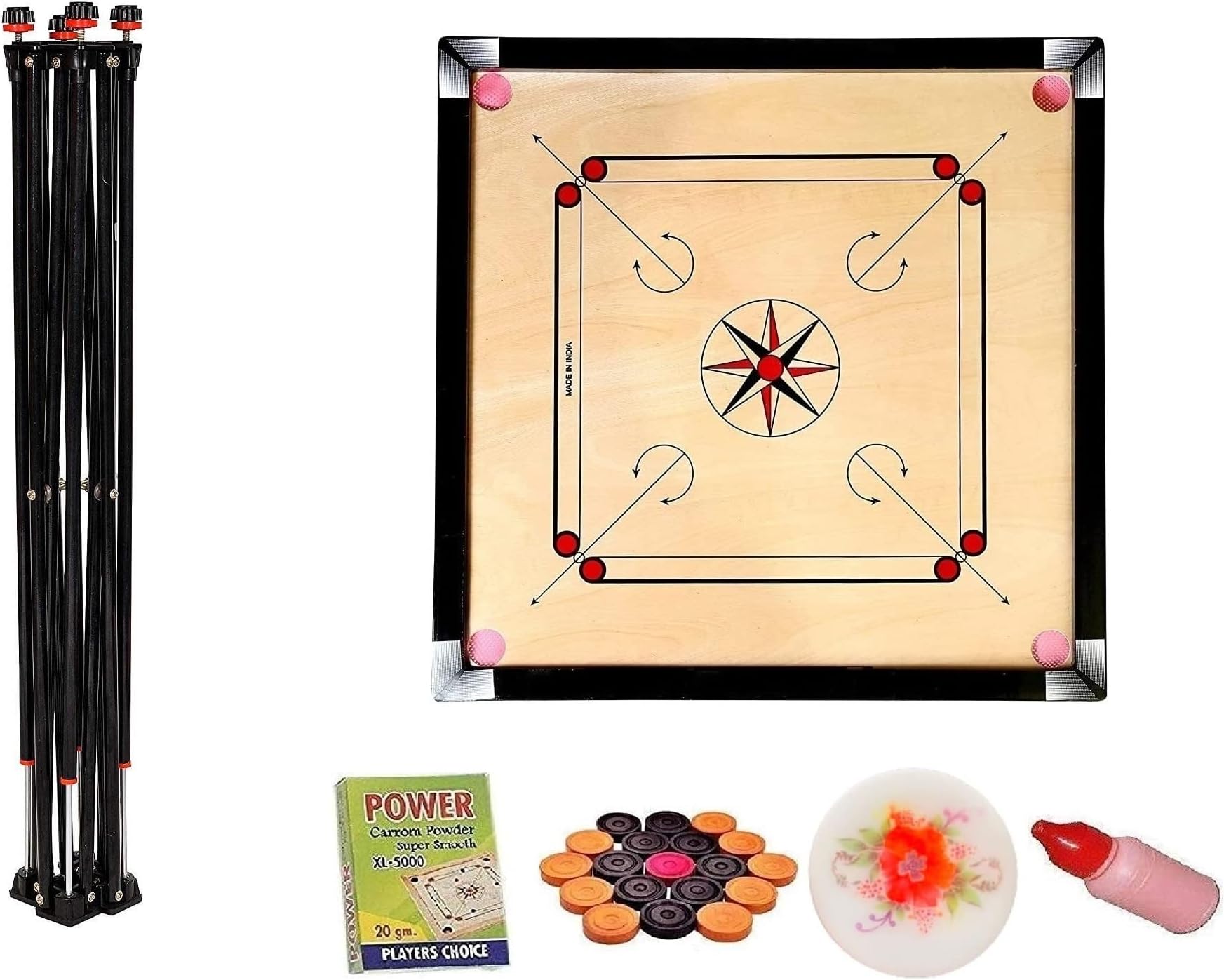 WRF Superior Matte Finish Practice Carrom Board for Serious Professional Practice with Coins Striker and Powder Black New (WRF 32 Inch with Stand WR-2)