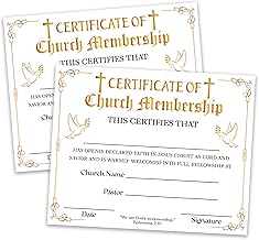 Certificate of Membership for Church, Gold Border Christian Religious Membership Certificate of Recognition, Baptism Certificates with Christening, Deacon Ordination Certificate, 25 Pcs (09)