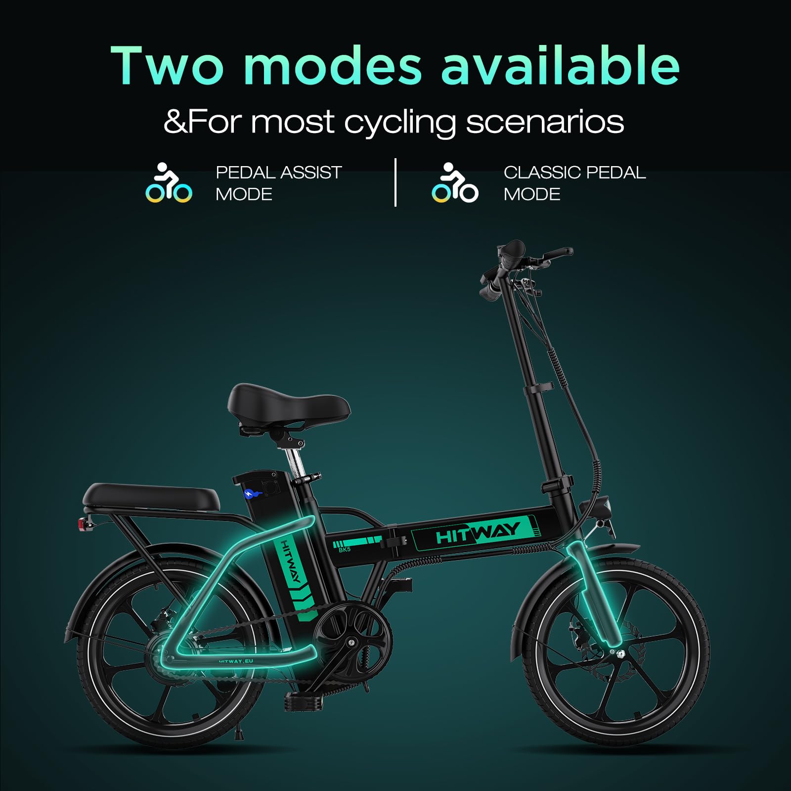 HITWAY Klappbares EBike 16 Zoll, 250W Motor, 36V 10.4Ah Akku, bis 25km/h, Tretunterstützung,Reichweite 35–90 km, ElektroFahrrad für Damen & Herren, Stadt & Pendler,ohne Beschleuniger Sport & Freizeit