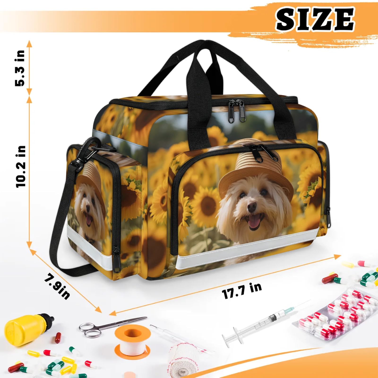 GzLeyigou First Aid Bags Empty, Fluffy Dog Emergency Bag First Aid Kit Multiple Compartment Kit Carrier On Call Trauma Bag For Paramedics Emergency Medical Supplies Kit