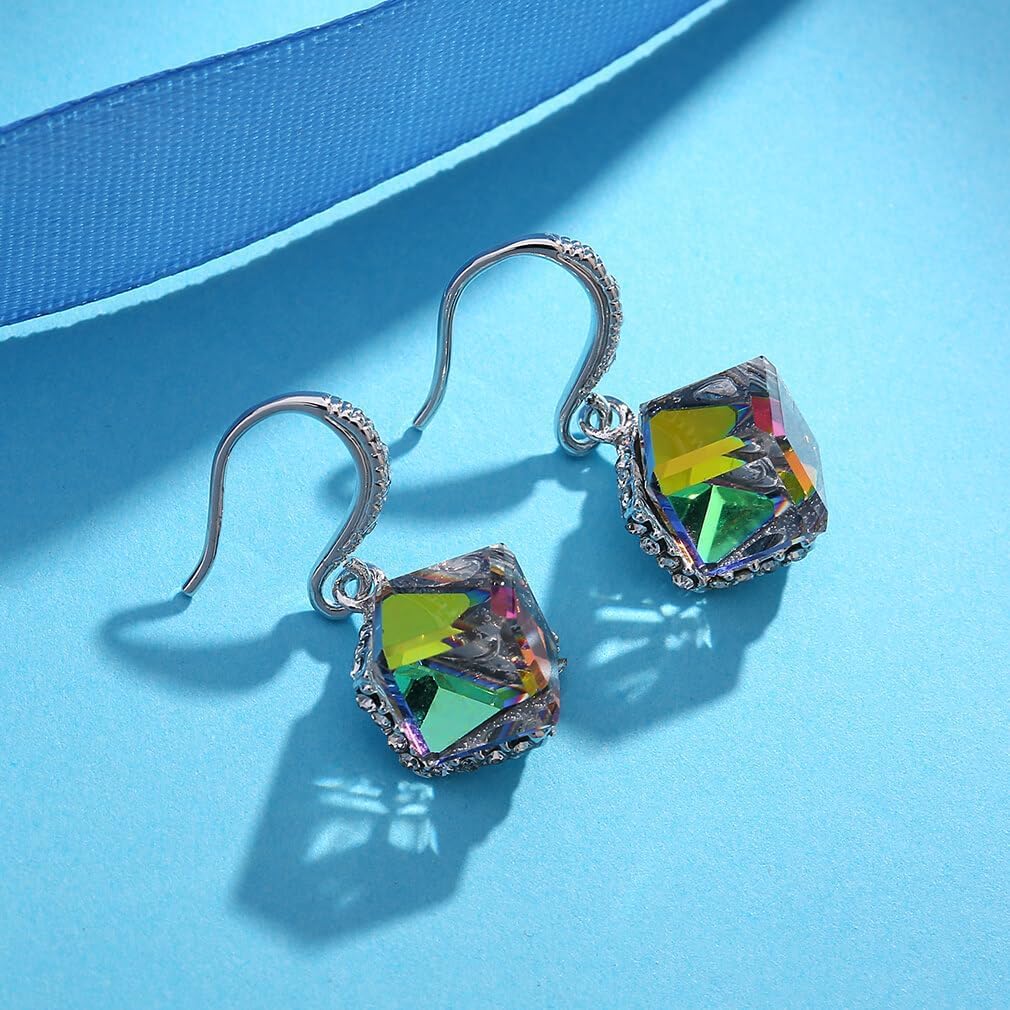 Austrian Crystal Cube Drop Dangle Earrings for Women 14K Gold Plated Hypoallergenic Jewelry - Image 5