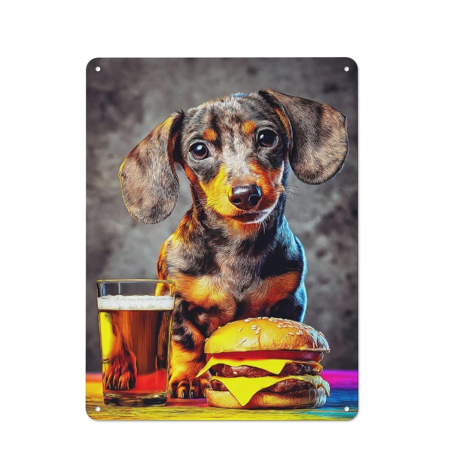 Junmoney Dog Dreams Of Cheeseburger And Beer Modern Retro Metal Wall Decor 40X30cm, Metal Wall Sign For Loft, Studio, Office Or Creative Room