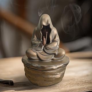 Ceramic Zen Buddha Incense Burner, Buddha Statue for Meditation, Waterfall Backflow Incense Burner, Zen Decor for Home and Office, Ceramic Incense Holder with Protection from Negative Energy