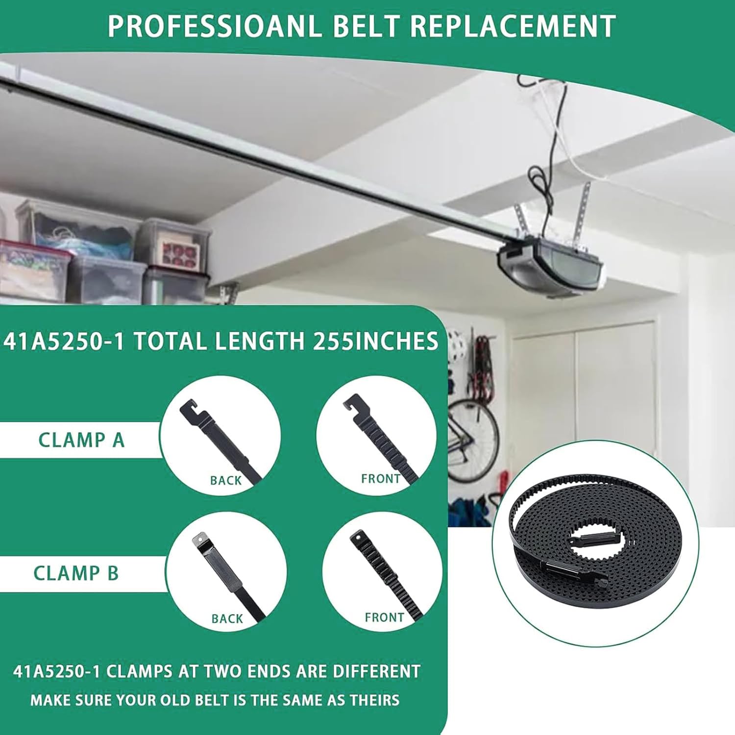 41A5250-1 Drive Belt, 8ft Garage Door Openers Belt with Grooves Every 6" for Chamberlain LiftMaster Sentex Garage Door Opener