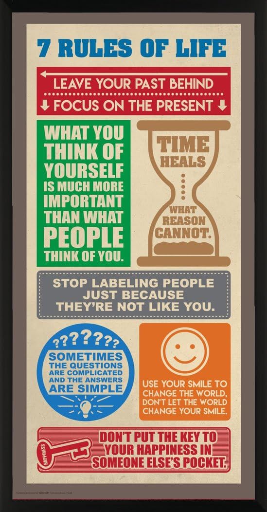 Culturenik The 7 Rules of Life Motivational Happiness Quotes Decorative Print (Framed 12x24 Poster)
