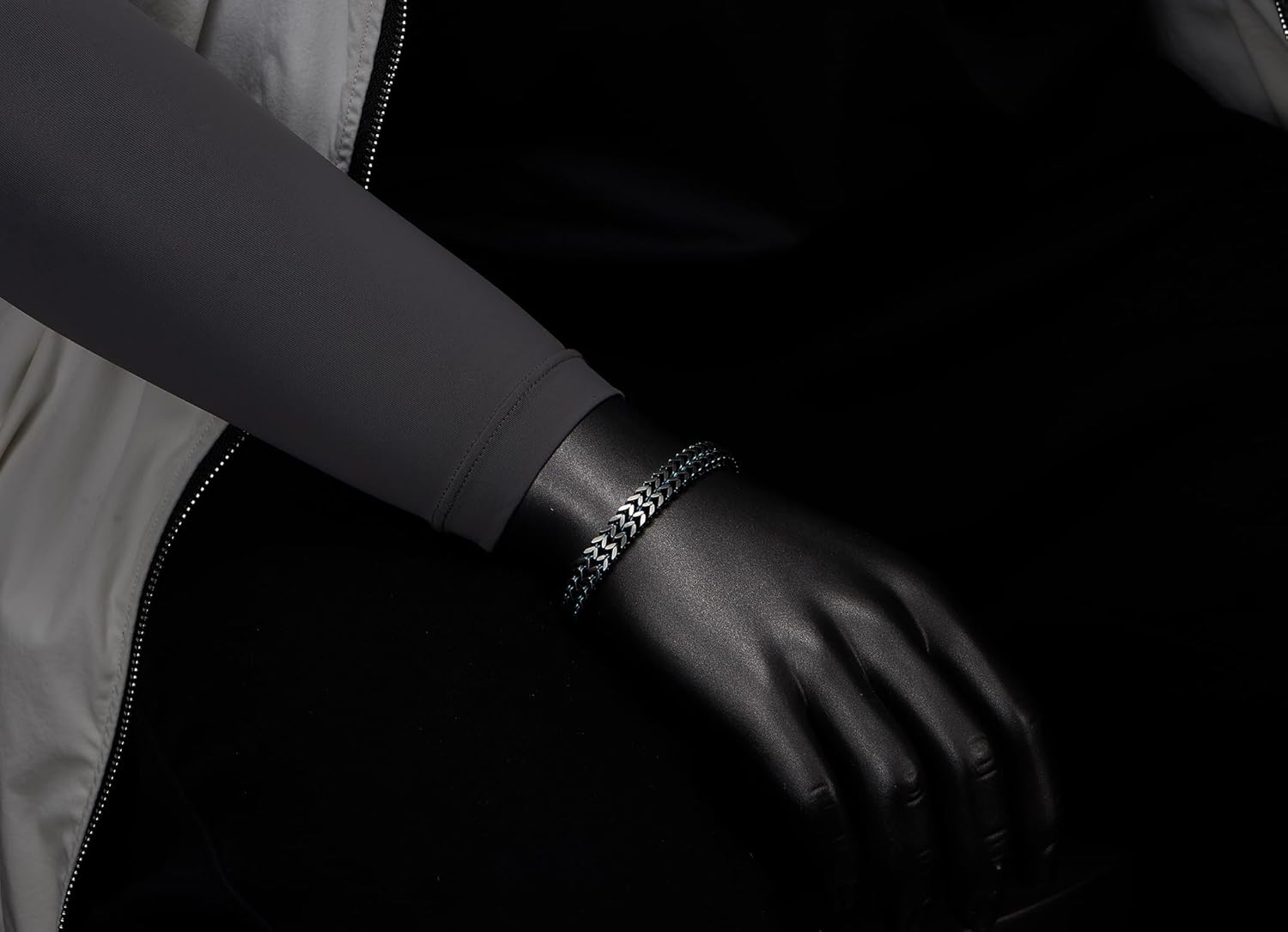 COOLSTEELANDBEYOND Men’s Blue and Silver Stainless Steel Bracelet Braided Chevron Chain Franco Curb Chain Stylish Gift - Image 2