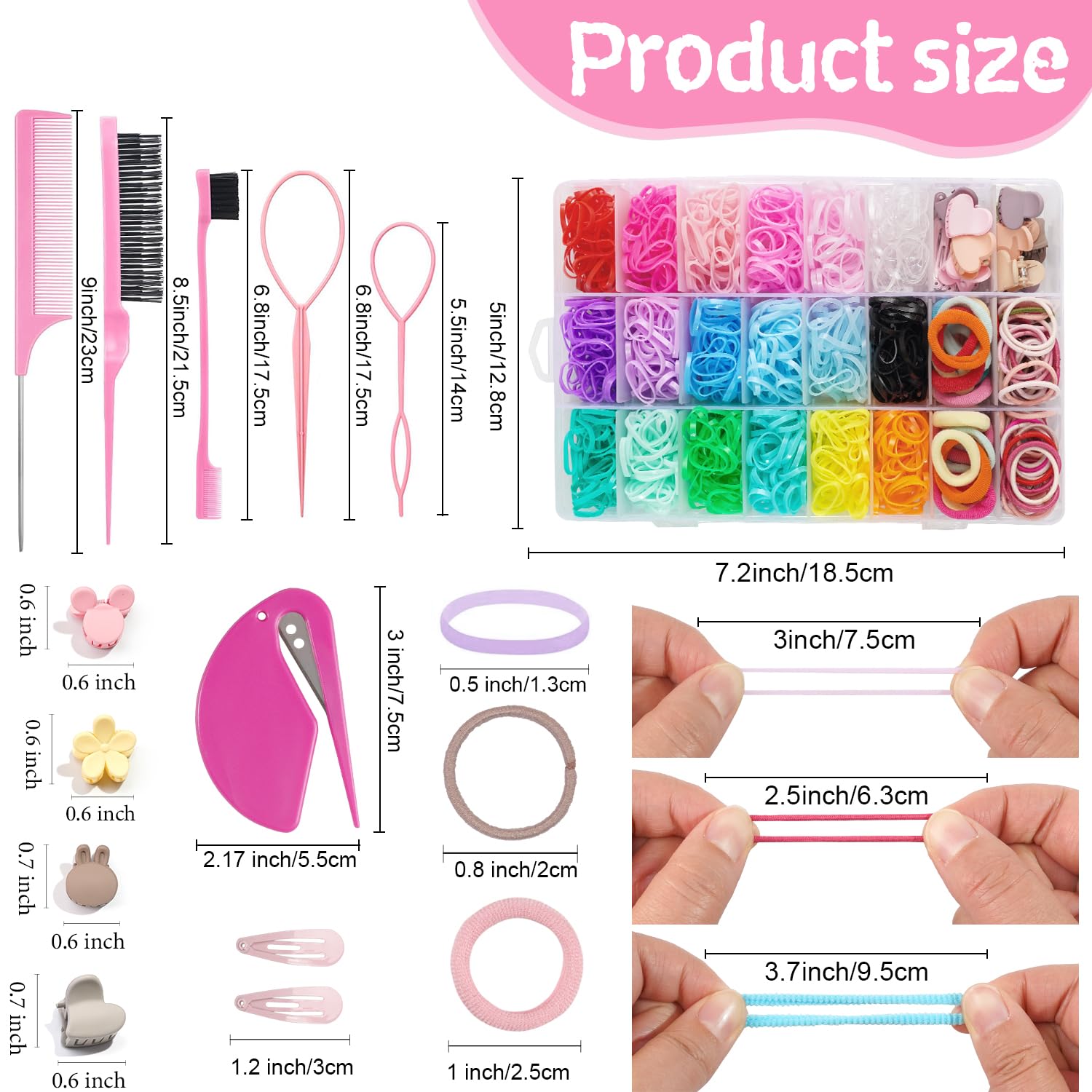 JOYOYO Set di accessori per capelli per bambini con scatola resistente, 1600 elastici per capelli per bambine, fermagli per capelli a scatto, piccoli fermagli per artigli, pettine a coda di spillo