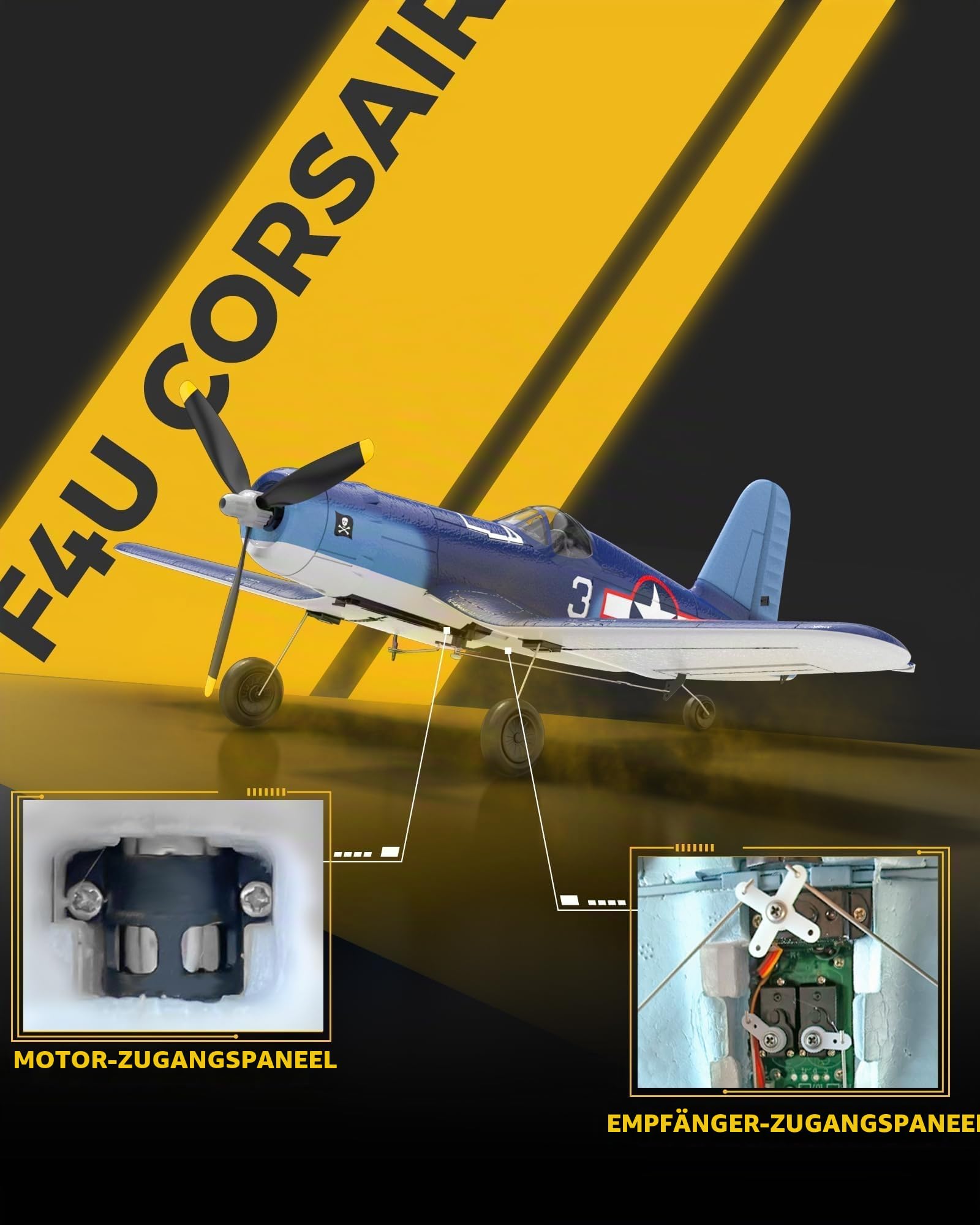 volantexrc RC Flugzeug für Anfänger, 4CH F4U RTF mit 2 Akkus und Xpilot Stabilisierung, Single Key Stunts, 2.4Ghz WWII RC Flugzeug für Erwachsene (76108)
