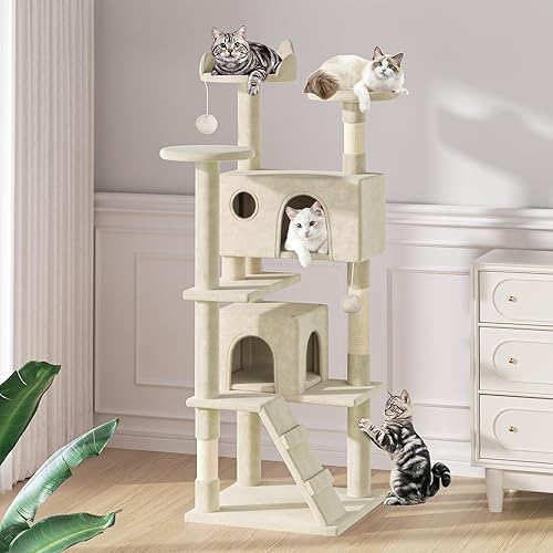 Miniatura 3 de MoNiBloom Árbol para gatos, torre de árbol para gatos de 70 pulgadas con 2 condominios, torre alta para gatos con poste rascador, torre de escalada