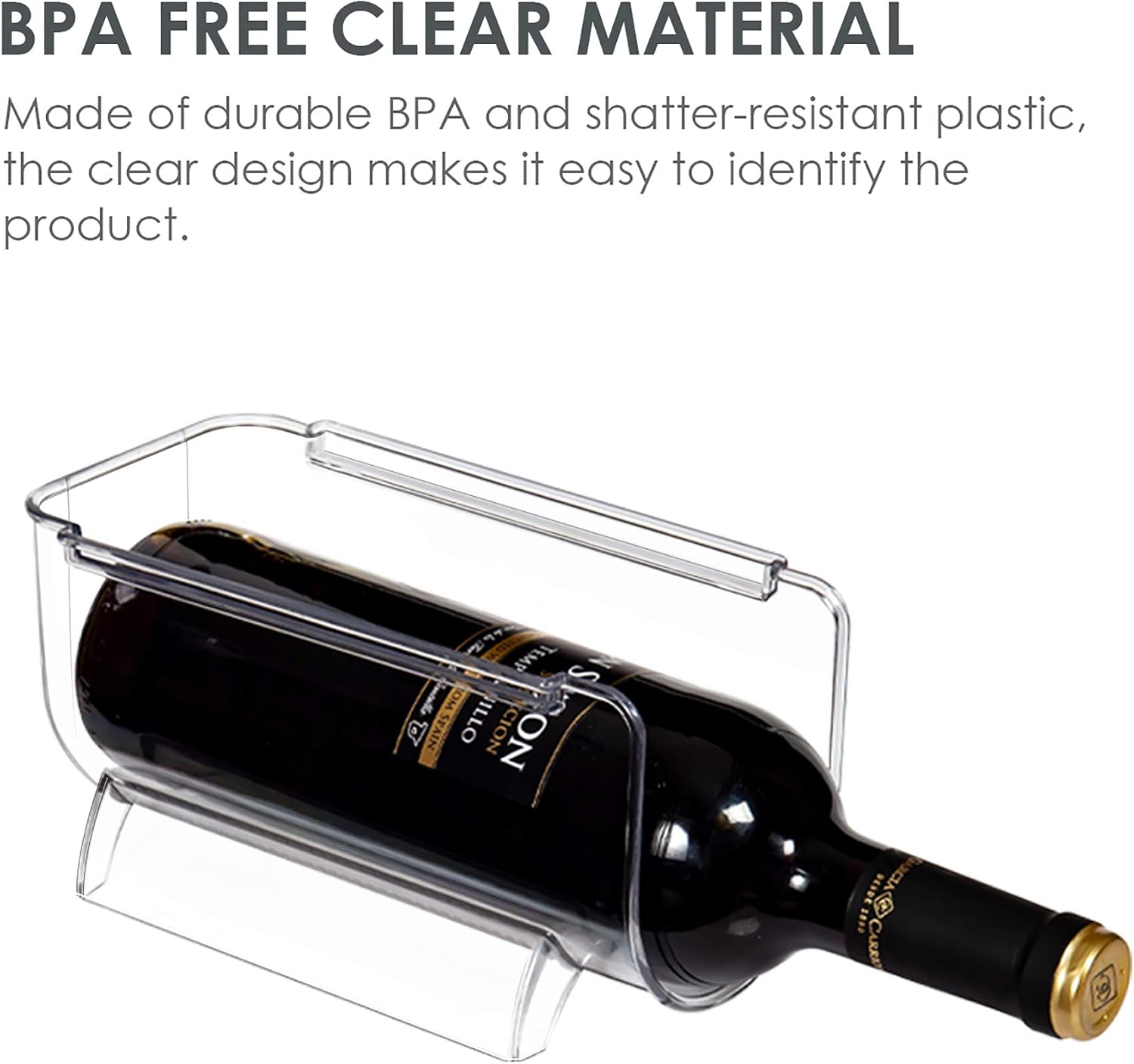 Vtopmart Refrigerator Wine and Water Bottle Holder, 4Pack Stackable Plastic Wine Rack Storage Organizer for Fridge, Cabinet, Pantry, Kitchen Countertops, Clear