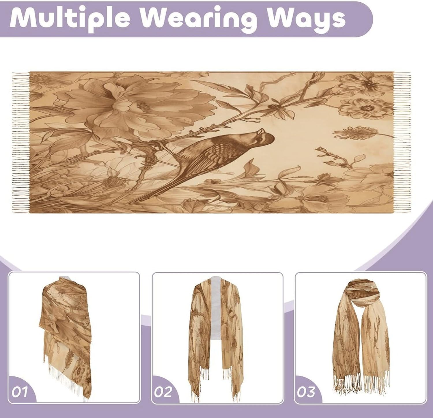 A Bird in The Field Scarf for Women Men Soft Warm Fashion Blanket Scarves Classic Cashmere Feel Scarf Long Shawl Large Scarves Cold Weather Thick Blanket Scarfs
