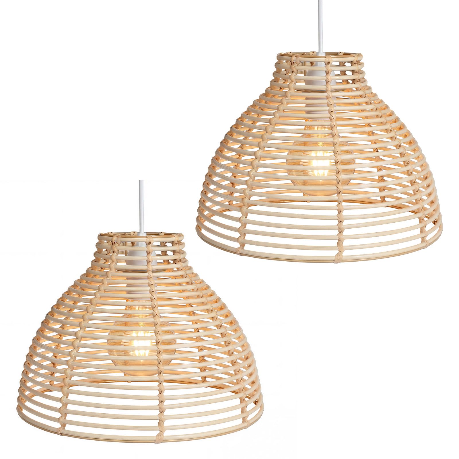 Emitto Light Shade, Pendant Light Shade, Ceiling Lamp Shade Modern, Handwoven Cream Wicker Basket for Home Décor Living Room, Set of 2, 31x31x23cm