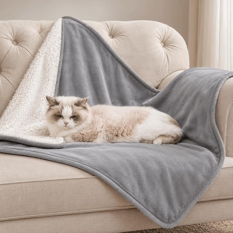 Manta para Gatos Reversível em Flanela e Sherpa Fleece Lfory Cinza 90 x 64 cm