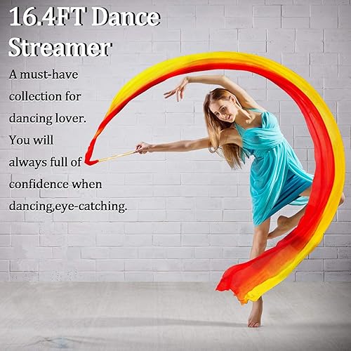 Miniatura 2 de KIKIGOAL - Cinta de seda real para bailes de gimnasia, para bailar el vientre, bailar el vientre, con barra para espectáculos de talento, bailes
