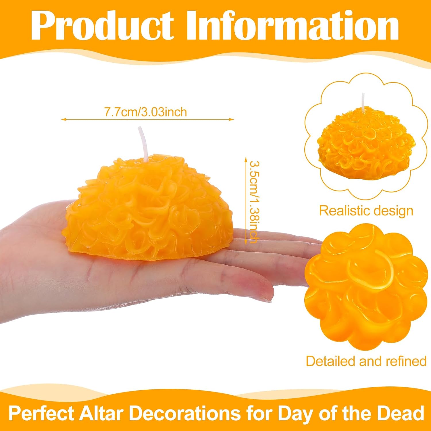 Conelist 4 Pcs Marigold Flower Shape Candles Decorative Floral Aesthetic Candle Gift for Home Table Decoration Christmas Wedding Party