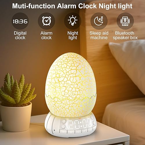 Vista 2 de 2th Generation Dragon Egg Digital Clock Ok to Wake Up Alarm Clock with Night Light / 20 Lullaby White Noise/Bluetooth Speaker, Illuminated Button