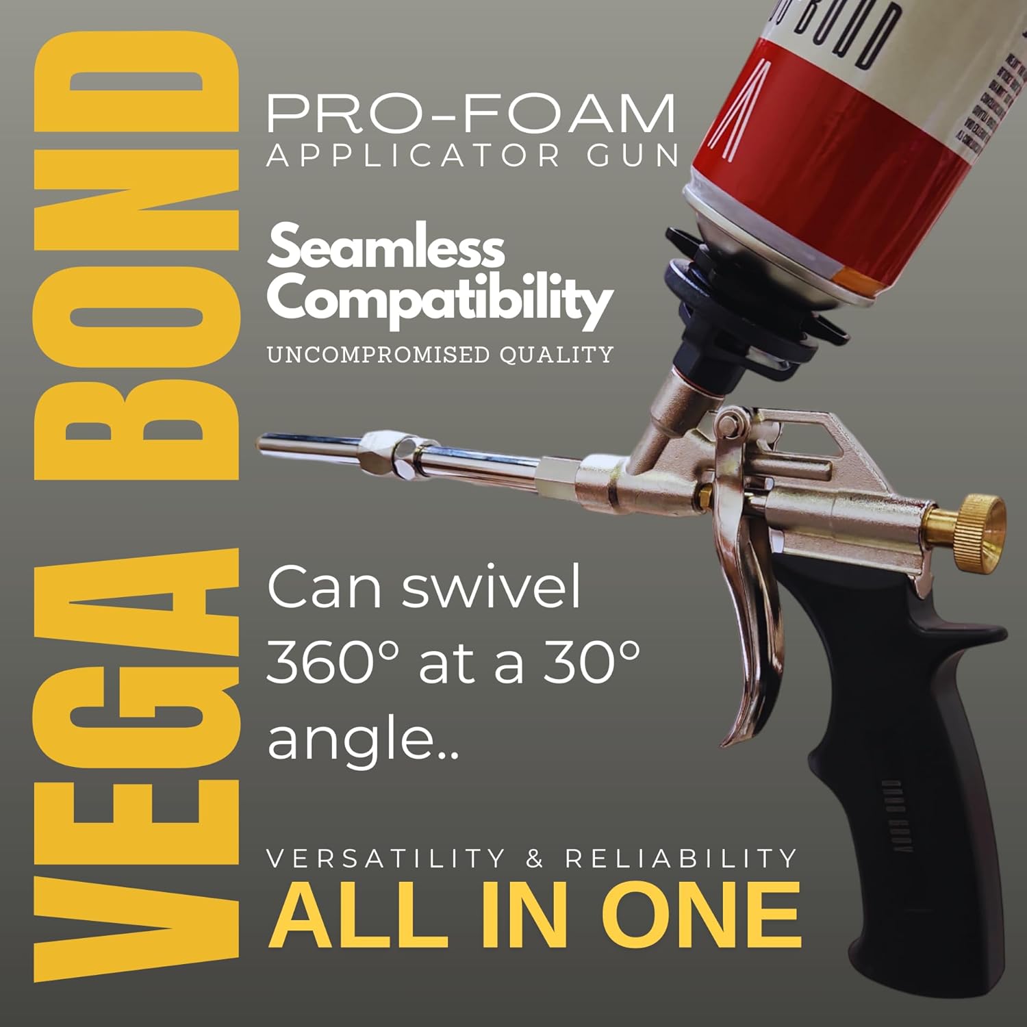Vega Bond Ergonomically Designed Pro-Foam Applicator Gun for Spray Foam with PTFE Non-Stick Coated Basket can Rotate up to 360° at a 30° Angle. Works with All Brands. (Dispensing Gun)
