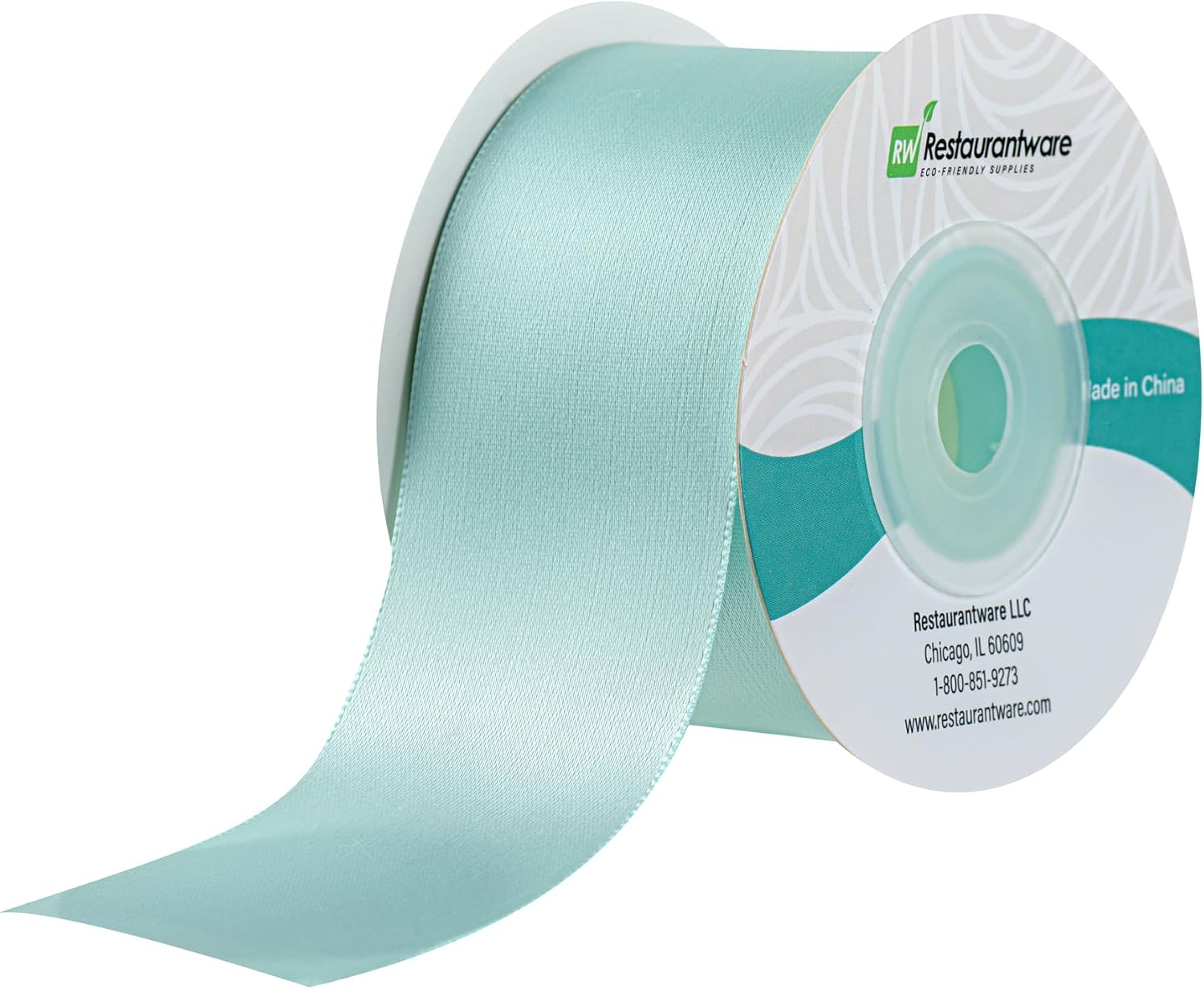 Restaurantware Blue Satin Ribbon -1 Roll 10 Yards x 1.5 Inches - Glossy Finish Ribbon for Gift Wrapping - Fringe-Resistant Decorative Ribbon - Aqua Blue image 2