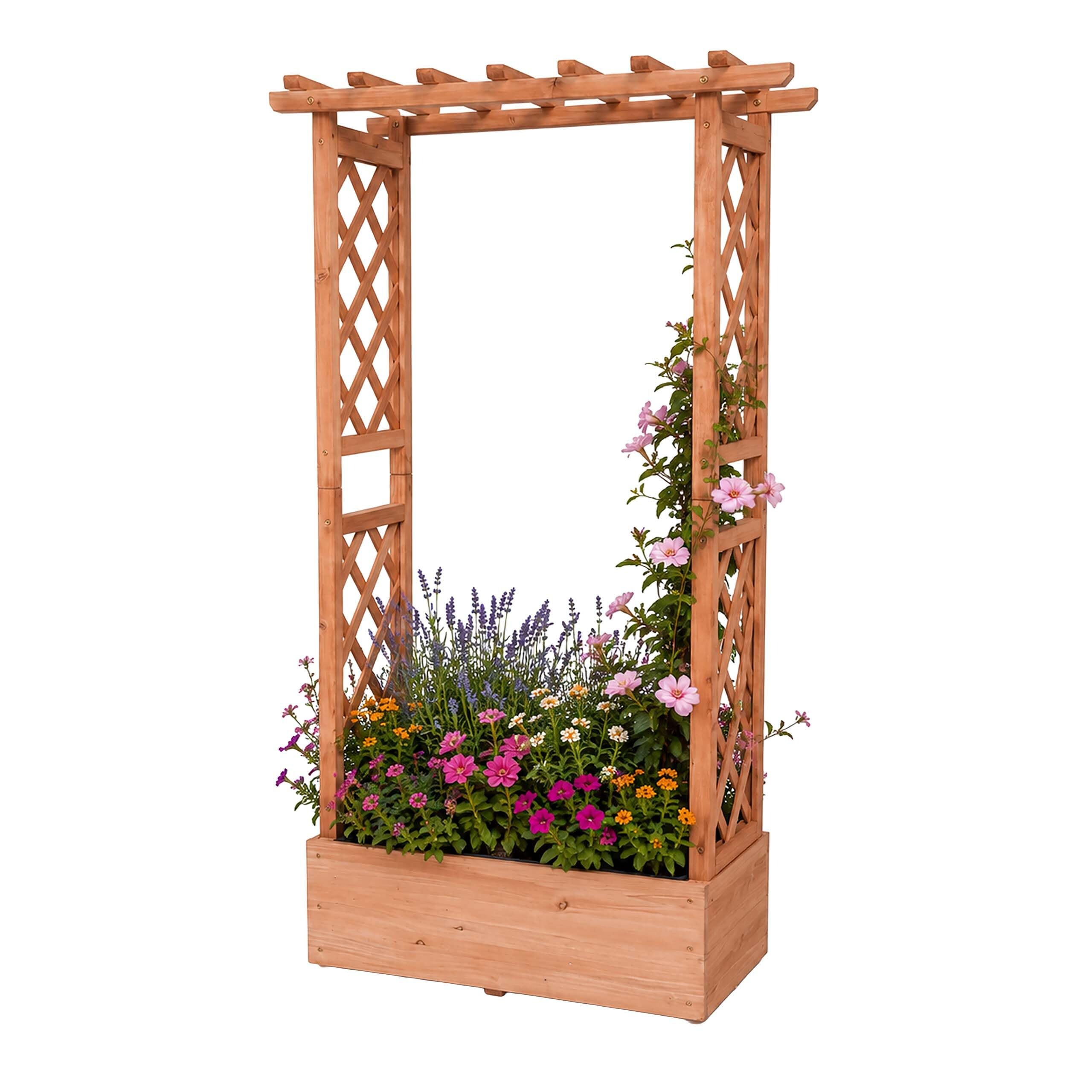 Relaxdays Blumenkasten mit Rankgitter & Dach, HBT: 152x78x36 cm, orange