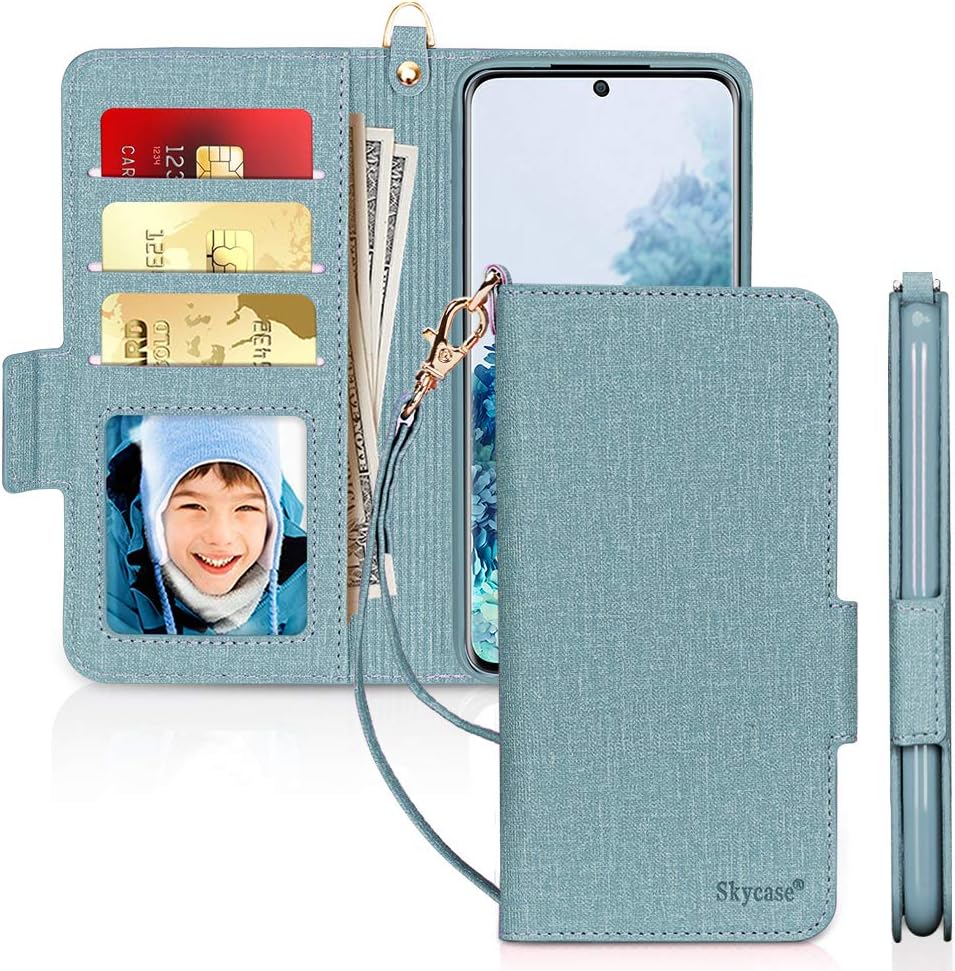 Skycase Galaxy S20 Case 5G 6.2", Samsung Galaxy S20 Wallet Case,[RFID Blocking] Handmade Flip Folio Wallet Case with Card Slots and Detachable Hand Strap for Samsung Galaxy S20 6.2" 2020,Green