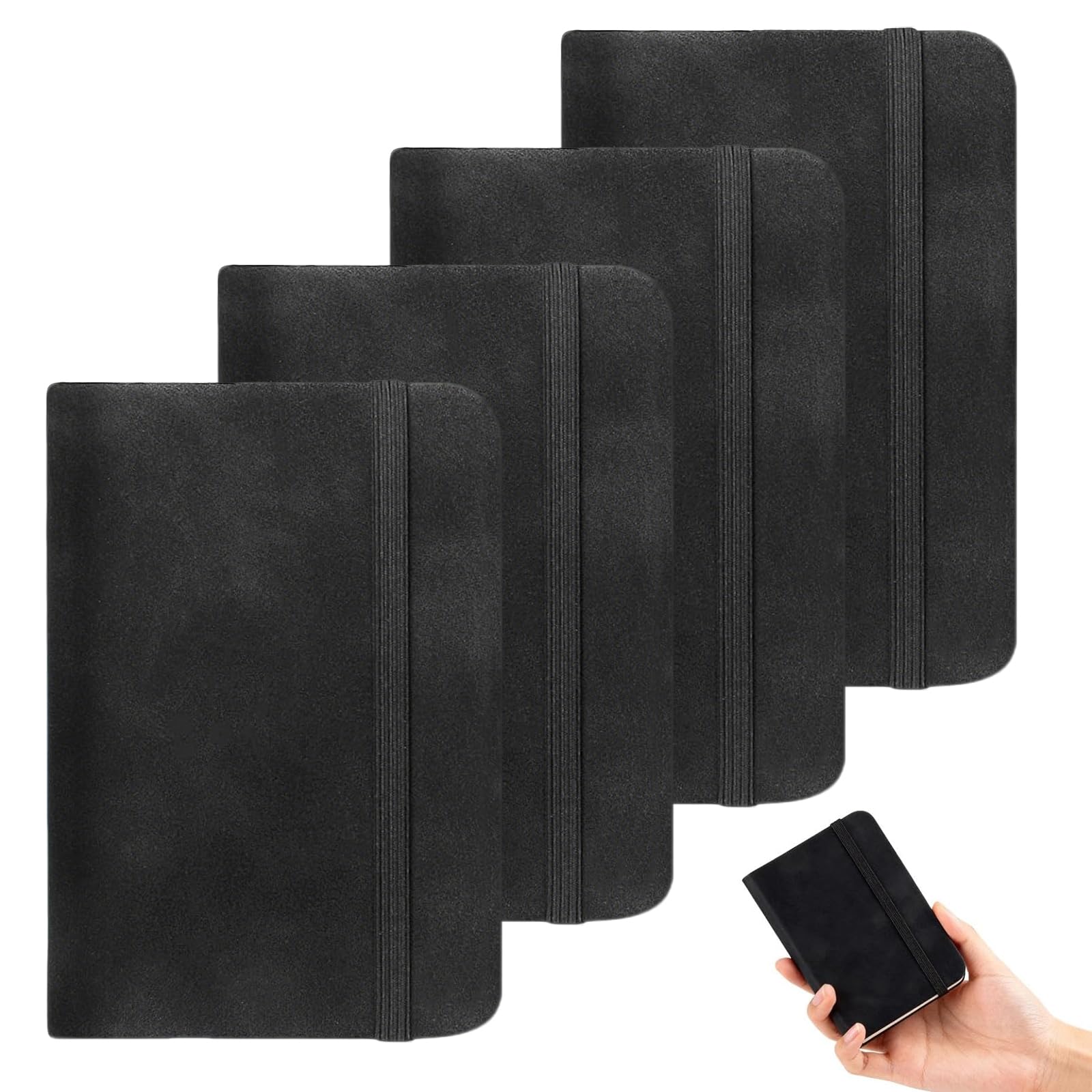 Oiieco 4 Pack Small Pocket Notebook, A7 Leather Hardcover Notepad with Elastic Closure, Waterproof Tear-Resistant Mini Journal for Writing, Note Taking, Memos – Office School Home Supplies